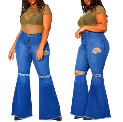 China Hot Sale Plus Size Plus Size XXXXXL 5XL Jeans Stylish Bell-Based Pants Ripped Stretch Denim Flared Jeans For Women for sale