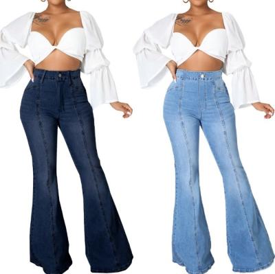 China Bell Bottom Breathable Fashionable Jeans Flared Stretch Pants Stylish Washed Denim Stretch Slim Fit Flared Jeans For Women for sale