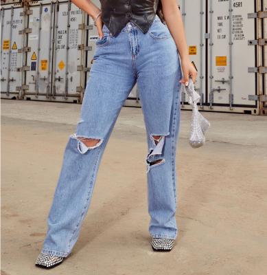 China Wholesales Wholesale Women's High-Waist Hole Jeans Straight-Leg Ladies Stats Ins Fashion Loose Pants QUICK DRY For Sale for sale