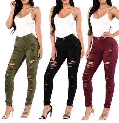 China Breathable Hot Selling All-match European and American Female Stretch Waist Denim Pencil Pants Skinny Ripped Jeans Women for sale