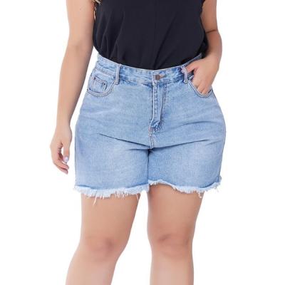 China Breathable OEM Customized Plus Size Raw Edge Women's Denim Shorts Pants Ladies Plus Size Shorts Jeans for sale