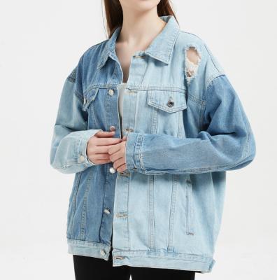 China Fashion Breathable Women's Denim Outdoor Jacket Ripped Street Wear Blue Jacket Quilted Top Women for sale