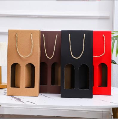 China High Quality Custom Disposable Corrugated Paper Single Cardboard Wine Bottle Packaging Box Red Wine Portable Gift Box With Windows for sale