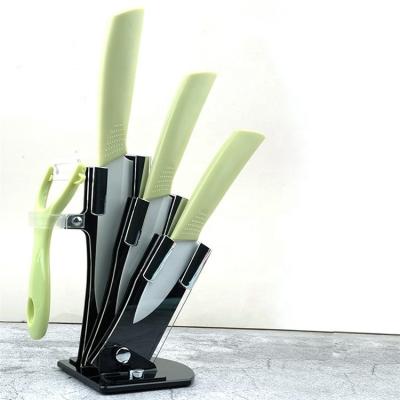 China Stocked 5 Pieces Ceramic Kitchen Knife Sets With Rubber Soft Non Stick Handle Kitchen Knives Knife Set With Peeler for sale