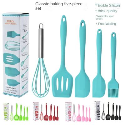 China Viable Silicone Kitchenware Baking Tools Beat Spatula Steak Frying Spatula Five-piece Baking Cooking for sale