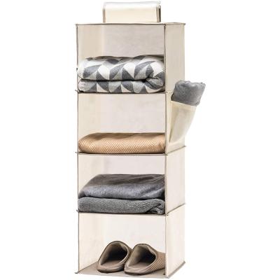 China Nonwoven Fabric Collapsible Collapsible Hanging Closet Organizer With 4-Layer Pockets Side Hanging Storage Bag for sale