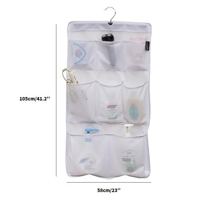 China Folding Mesh Shower Organizer Hanging Bag With Rotating Hanger 8 Pockets Bathroom Storage Bag for sale