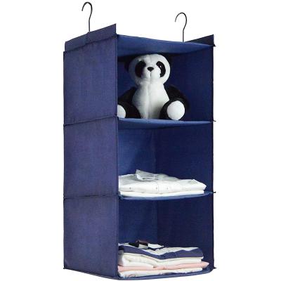 China Wardrobe Storage Bag 3 Shelf Collapsible Hanging Bag Navy Blue Oxford Customizable Clothing Organizer for sale