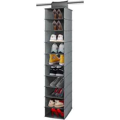 China 10-Shelf Wardrobe Shoe Storage Hanging Bag Nonwoven Fabric 20x30x125CM Folding Hanging Closet Organizer for sale