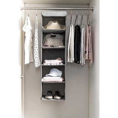 China Modern Outlet Folding Plant Storage Hanging Bag with Hooks 5 Shelves Hanging Closet Organizer with Side Pockets for Wardrobes for sale