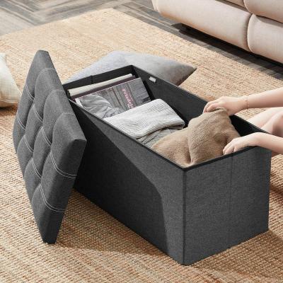 China RTS Fabric Foldable Canvas Cube 30 Inch Folding Folding Stool Bedroom Footstool Ottoman Benches Storage With 80L Storage Space for sale