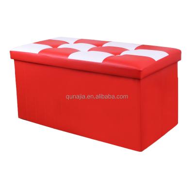 China Living Room Collapsible Stool Storage Foldable Splicing Leather Stool With Button for sale