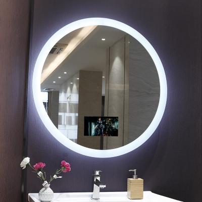 China Bright Round Shaped LED Lighted Smart Bath TV Mirror TV Mirror For Bathroom for sale