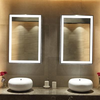 China Hospitality 2-Face Bathroom Touch Sensor LED Illuminated Stainless Steel Framed Backlit Mirror for sale