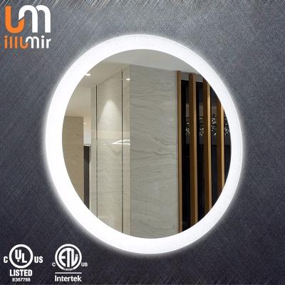 China Illuminated Modern Hotel Or Home Stainless Steel Framed Makeup Wall Round LED Mirror For Bathroom for sale