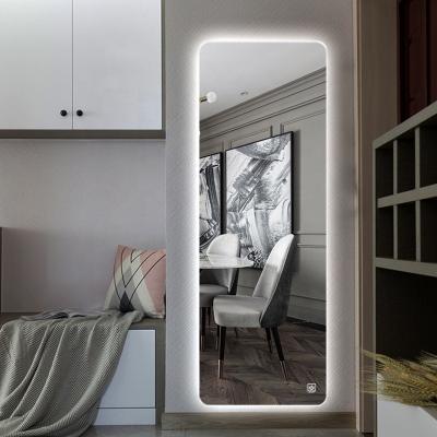 China Minimalist European Style Bathroom Vanity Hallway Barber Shop Designs LED Illuminated Full Body Length Mirror With Led Lights for sale