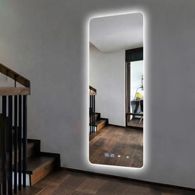 China Luxury Custom Morden Long Round Corner Full Body Wall Mounted Frameless Backlit Mirror With LED Light for sale