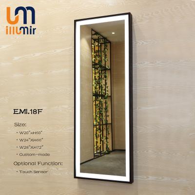 China Smart LED Illuminated Wooden Framed Rectangular Integral Mirror With Touch Switch for sale