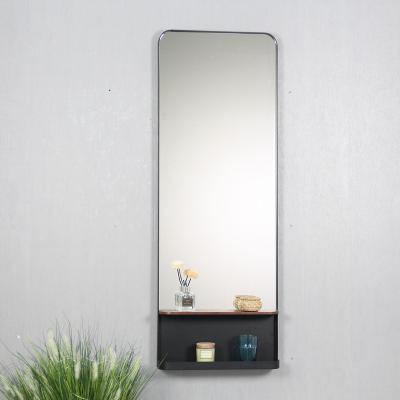 China Round Corner Design Framed Non-lit Full Body Wall Mirrors With Shelf Wall Mounted Metal Around Corner Design 5mm Silver Mirror Copper Glass for sale