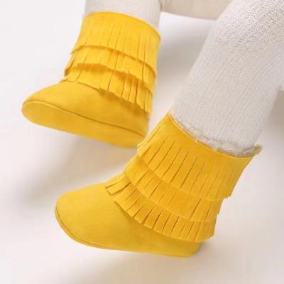 China Real Leather Thermal Fringe Baby Booties For Boys Girls Winter Warm Snow Boots With Tassels Fur LinedToddler Soft Sole Moccasins Shoes for sale