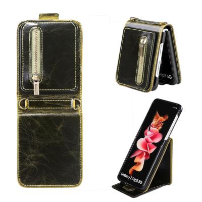 China Shockproof Suitable For Samsung Galaxy Z Flip 3 Mobile Phone Shell Leather Case Suitable For Zflip3 Cover Device Business Card for sale