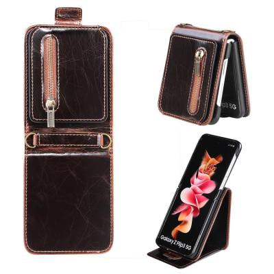 China Shockproof Suitable For Samsung Galaxy Z Flip 3 Cell Phone Leather Case Suitable For Zflip3 Shell Cover Device With Shockproof for sale