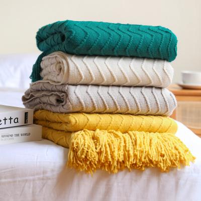 China Bed Covering Jacquard Sofa Throw Cover Thick Knitted Tassel Tapestry Office Air Conditioning Towel Nap Blankets for sale