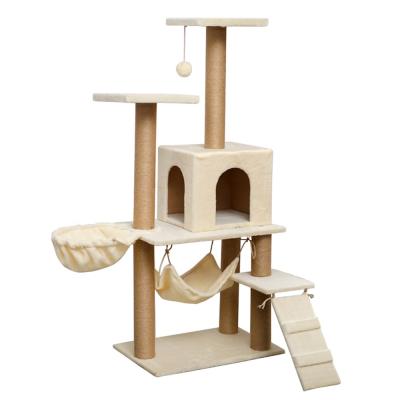 China Viable FBA Custom Service 2 Multi Tier Wood Cat Tower Toy Scratching Post Large 3 4 Layer Cat Tree Tower for sale