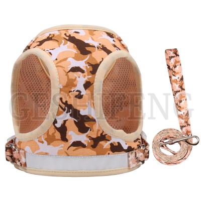 China Custom Viable Polyester Mesh Camouflage Pet Supplies Adjustable Dog Harness and Leash for sale