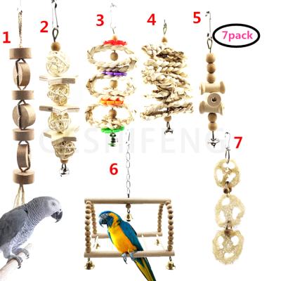 China Viable 7 Pack Parrot Pet Bird Toy Natural Color Set Bird Swing Ladder Climbing Rack Set Flying Bird Toy for sale