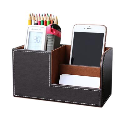 China Morden Logo High Quality Customized Multifunctional Leather Desk Organizer PU Stationery Pen Container Holder Home Office Table Storage for sale