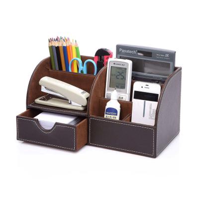 China Morden High Quality Multi-Function Pen Holder PU Leather Multi-Function Stand Home School Stationery Storage Set Hotel Desk Custom Leather Organizer for sale