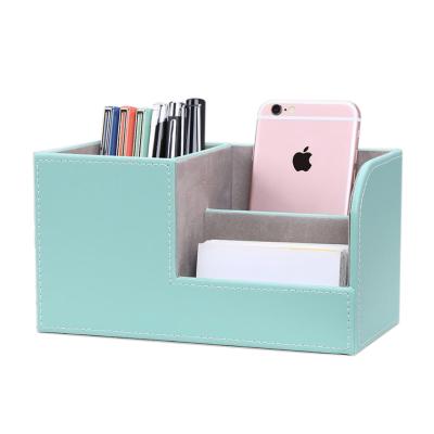 China New Style Office Desk Organizer Good Quality MDF Desk Set Cute Blue Leather Table Accessories for sale