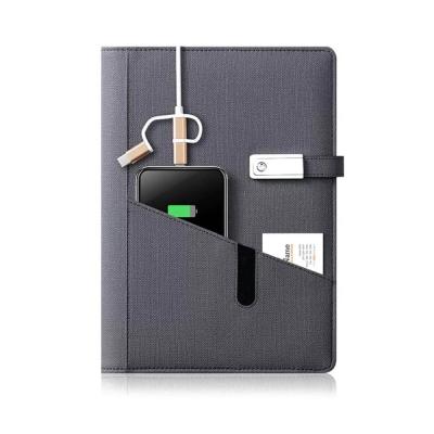 China Power Bank Multi-Function Notebook Business Company Logo Custom Printed Diary Pocket On A5 Cover PU Leather Loose-leaf Planner 8000mAh for sale