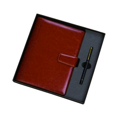 China Promotional leather hardcover book PU notebook a5 gift set business planner with pen in gift box school supplies diary for sale