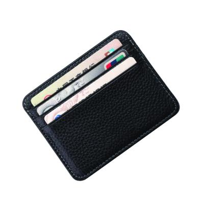 China Lady Genuine Cowhide Leather Slim Credit Card Wallet Black Leather Card Holder for sale