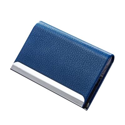 China Fashion Wholesale ID Card Holder Credit Card Socket ATM PU Leather Cover with Waterproof Square Metal Card Storage Box for sale