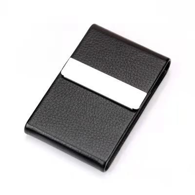 China New Customized Personal Fashion LOGO Stainless Steel Business Card Holder Office PU Leather Hotel Name Card Box for sale