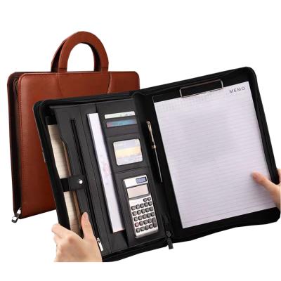 China Multifunctional Custom Leather Portable Organizer Folder Hotel Office Stationery Briefcase Notebook Logo A4 PU Leather Folder for sale