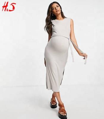 China Spring Summer Antibacterial Sleeveless U-neck Pregnant Dress Hotsell Custom Made Maternity Clothing Plus Size Midi Maternity Dress For Women for sale