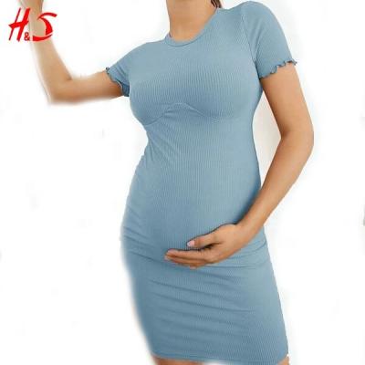 China Hotsell Wholesale Summer Breathable Cotton Shorts Casual Maternity Casual O Neck Rib-knit Dress For Maternity Dress for sale