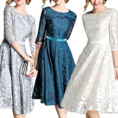 China Anti-Wrinkle 2022 New Fashion Midi Dress Summer Casual Half Sheath Party Slim A-Line Women Elegant Lace Dress for sale