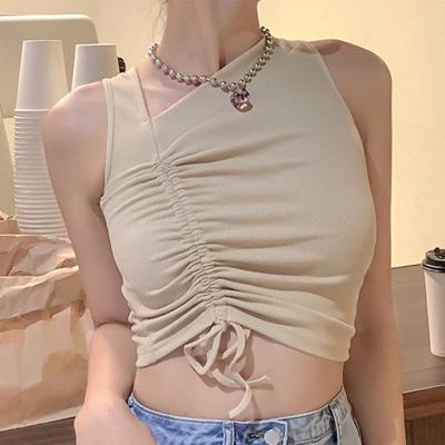 China Irregular Drawstring Neckline Summer Casual Women's Clothing Short Cropped Casual Tank Tops Navel Camisole Sleeveless QUICK DRY for sale