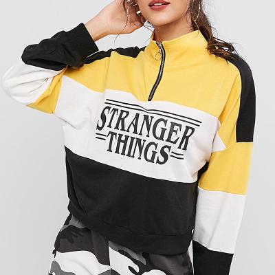 China Custom Wholesale Spring Pullover Sports Sweatshirt Color Block 1/4 Oversize Zipper Anti-Wrinkle Up Contrast Graphic Sweatshirt Women for sale