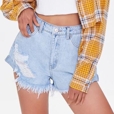 China 2022 QUICK DRY Customized Summer Jean Shorts For Women Lady Fringed Casual Zippered Button Tassel Women Denim Jean Shorts for sale