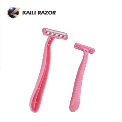 China Twin blade disposable shaving razor with imported stainless steel blades and plastic handle for sale