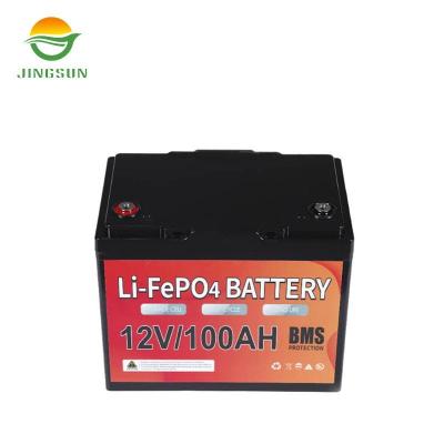 China Home appliances Jingsun factory supply lifopo4 lithium battery metal shell 12v 100ah direct rechargeable batteries for sale