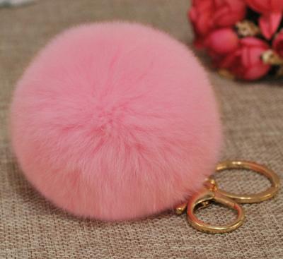 China Garment Color Fur Ball Head Chain 8cm Real Fur Dyed Rex Rabbit Fur Pom Pom Movable Dyed Pendant for sale