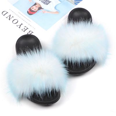 China CUSHIONING Fashion Custom Soft Slippers Latest Faux Fox Fur Logo Design Sandal Slipper Slides For Ladies for sale