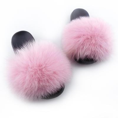 China Wholesale Lightweight Real Fox Fur Slippers Hotel Outdoor Fashion Fur Slides For Women Girls for sale